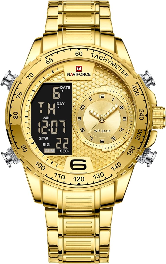 NAVIFORCE Watch for Men Dual Display Digital Quartz Watches Multifunctional Business Stainless Steel Wristwatch